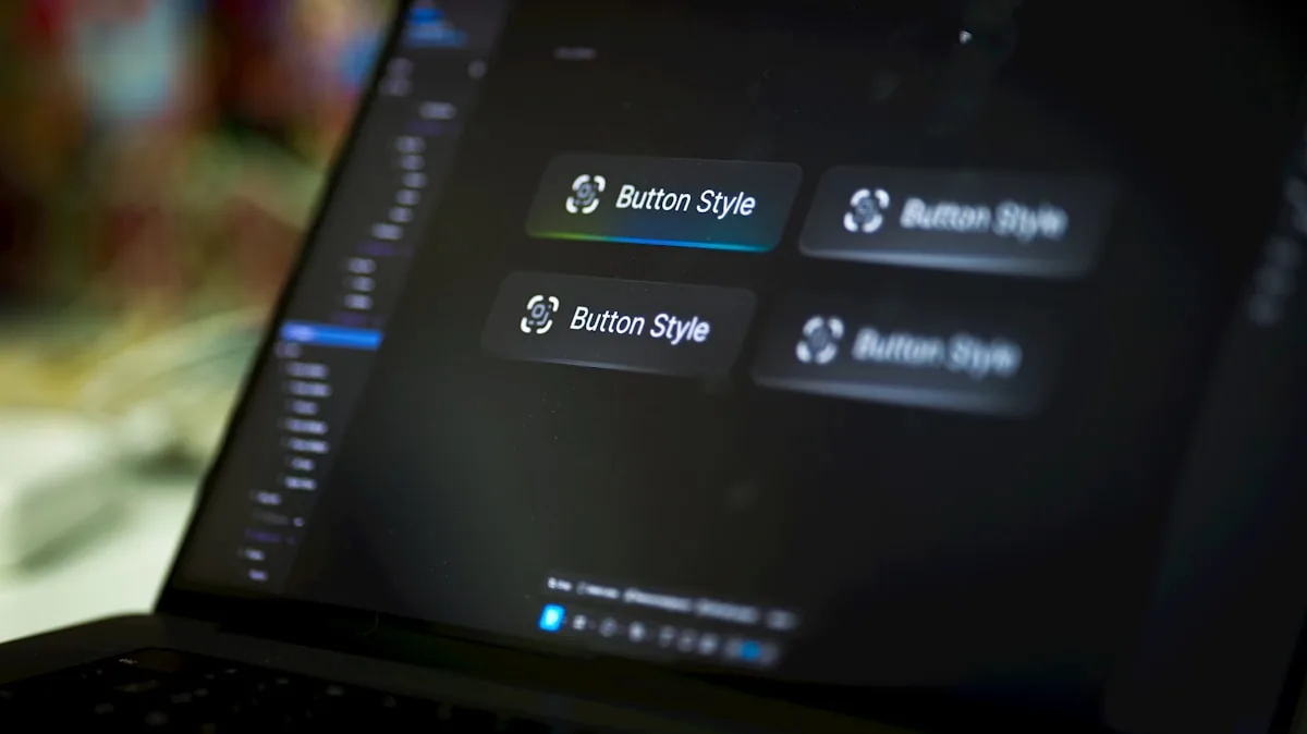 Laptop screen displays four button style options