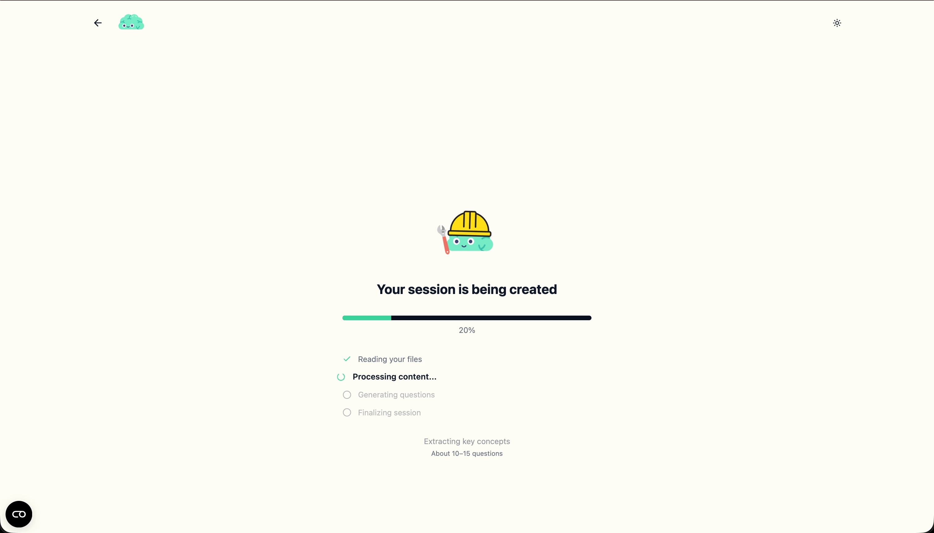 KLUUU quiz pipeline progress: reading, processing, generating and finalising stages